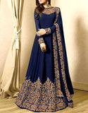 Indian Embroidered Navy Blue Chiffon Maxi Dress (DZ11359)