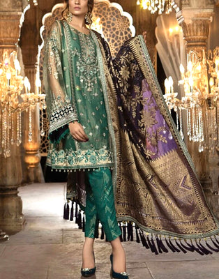Handwork Embroidered Net Wedding Dress with Luxury Net Embroidered Shawl (DZ11792)