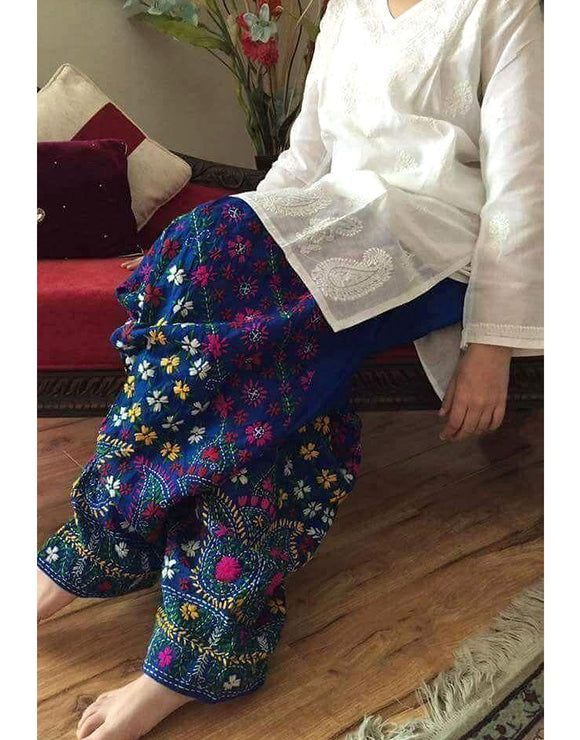 2-Piece Embroidered Cotton Lawn Dress with Blue Phulkari Embroidered Trouser (DZ12169)