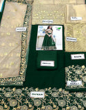 Indian Embroidered Green Chiffon Maxi Dress (DZ13799)