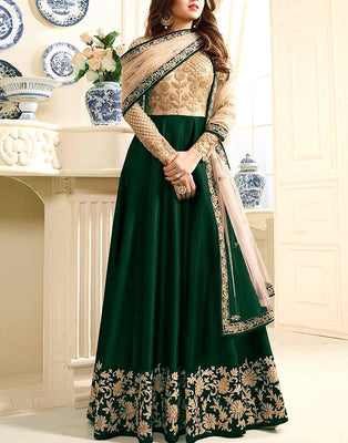 Indian Embroidered Green Chiffon Maxi Dress (DZ13799)