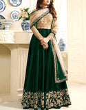 Indian Embroidered Green Chiffon Maxi Dress (DZ13799)