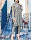 Heavy Embroidered Grey Net Wedding Dress (DZ14117)