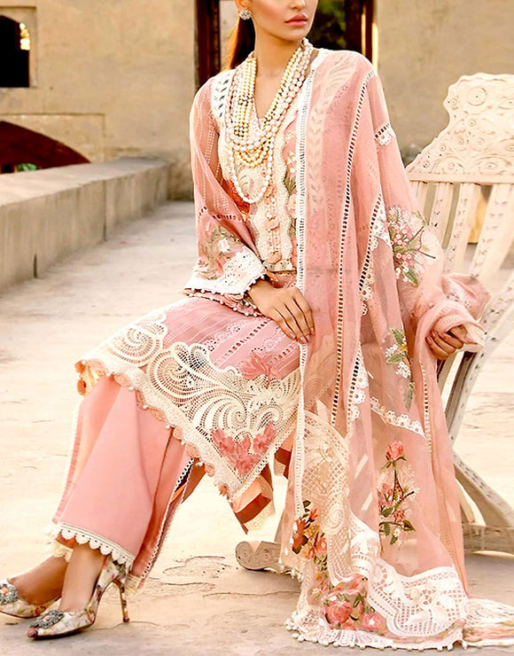 Luxury Heavy Schiffli Embroidered Lawn Dress with Embroidered  Chiffon Dupatta (DZ14199)