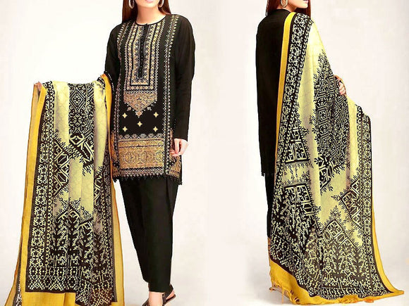 Embroidered Khaddar Dress 2023 with Wool Shawl Dupatta (DZ14310)
