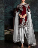 Fancy Embroidered Maroon Silk Party Wear Suit (DZ14544)