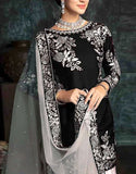 Embroidered Black Silk Party Wear Dress (DZ14545)