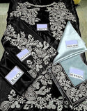 Embroidered Black Silk Party Wear Dress (DZ14545)