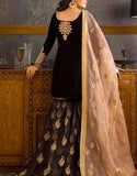 Embroidered Black Chiffon Party Wear Dress with Organza Dupatta (DZ14563)
