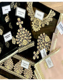 Embroidered Black Chiffon Party Wear Dress with Organza Dupatta (DZ14563)