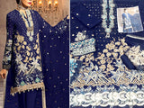 Handwork Embroidered Navy Blue Chiffon Wedding Dress (DZ14933)