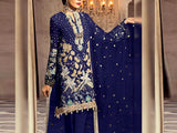 Handwork Embroidered Navy Blue Chiffon Wedding Dress (DZ14933)