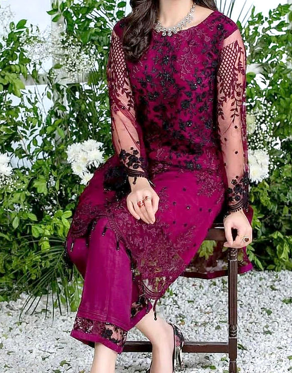 2-Piece Embroidered Fancy Net Party Wear Dress (DZ15195) DressyZone.com 2-Piece Embroidered Fancy Net Party Wear Dress (DZ15195) DressyZone.com