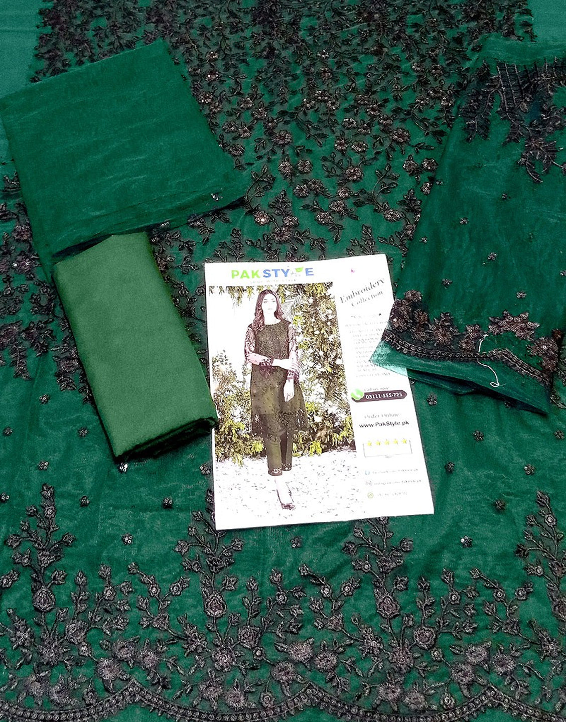 2-Piece Embroidered Fancy Net Party Wear Dress (DZ15263