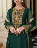 Elegant Embroidered Green Chiffon Party Dress (DZ15433)