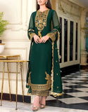 Elegant Embroidered Green Chiffon Party Dress (DZ15433)