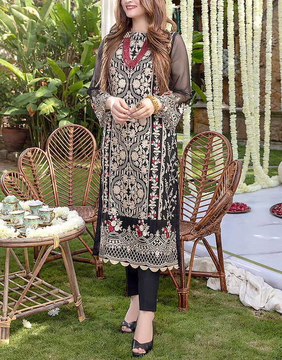 2-Piece Heavy Embroidered Black Chiffon Party Dress 2024 (DZ15493)