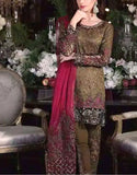 Embroidered Chiffon Wedding Dress with Embroidered Net Dupatta (DZ15504)
