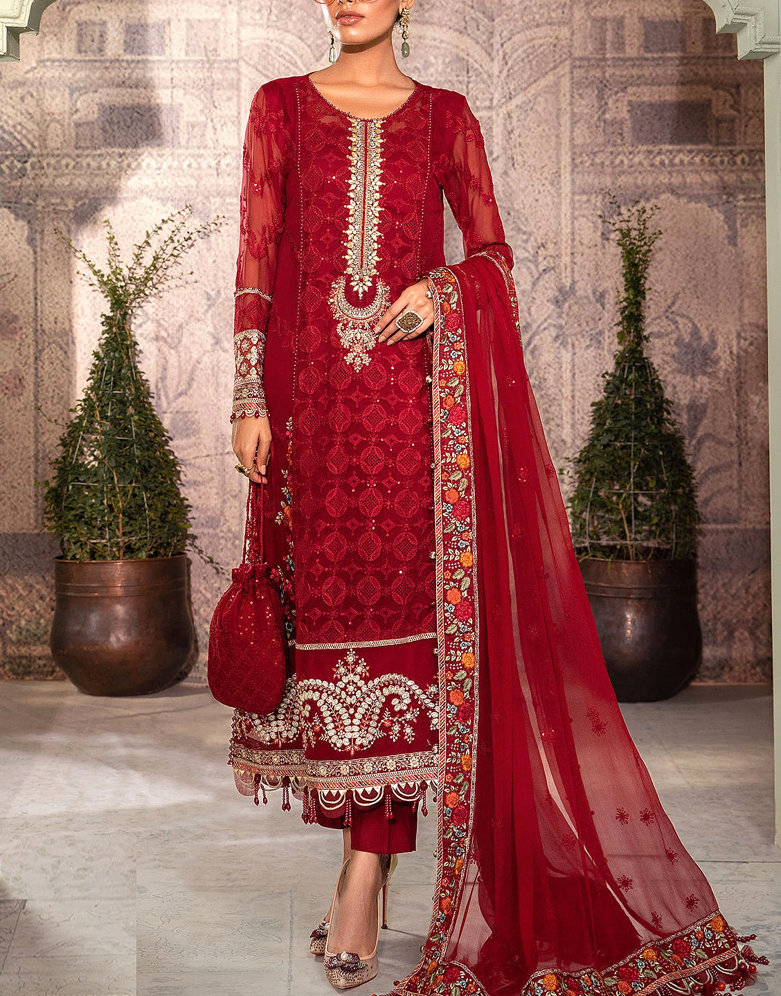 open lace back dress Black and Red Kameez Salwar Pakistani Wedding Dresses – Nameera by Farooq