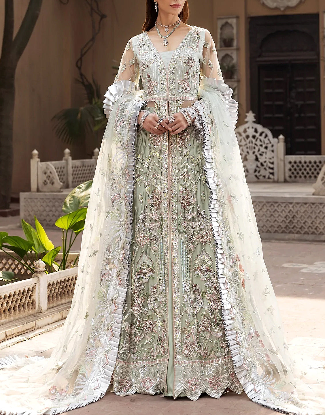 Mirror & Heavy Handwork Embroidered Net Bridal Maxi Dress (DZ15510) DressyZone.com Mirror & Heavy Handwork Embroidered Net Bridal Maxi Dress (DZ15510) DressyZone.com