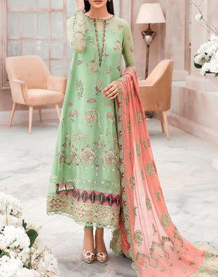 Handwork Heavy Embroidered Chiffon Wedding Dress (DZ15522)