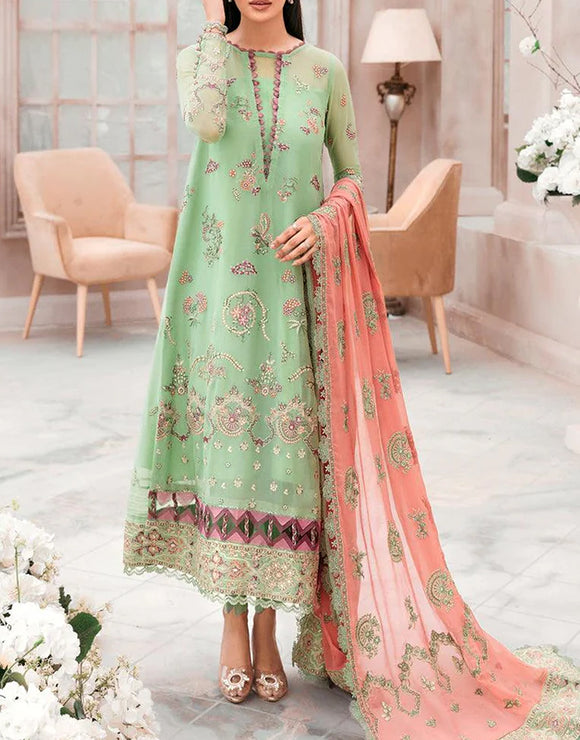 Handwork Heavy Embroidered Chiffon Wedding Dress (DZ15522)