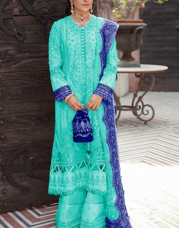 Heavy Embroidered Organza Party Wear Dress (DZ15547)