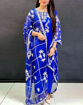 Embroidered with Handwork Organza Party Wear Dress (DZ15573)