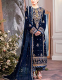 Embroidered Navy Blue Velvet Wedding Dress (DZ15576)