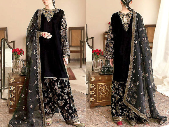 Luxury Embroidered Black Velvet Wedding Dress 2023 (DZ15589)
