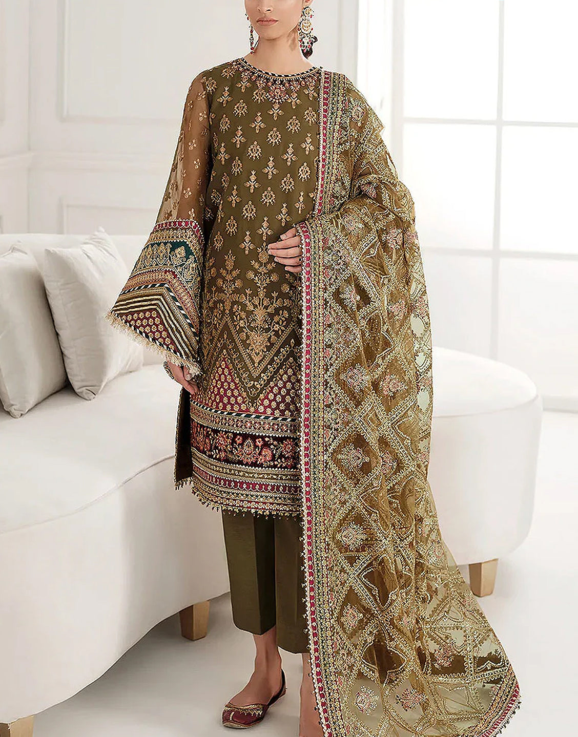 Elegant Embroidered Lawn Suit with Digital Print Diamond Dupatta main image 0