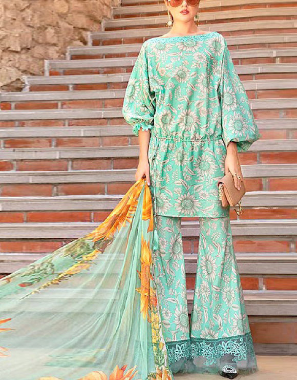 Sunflower Print Embroidered EID Lawn Dress with Digital Print Silk Dupatta (DZ15882)