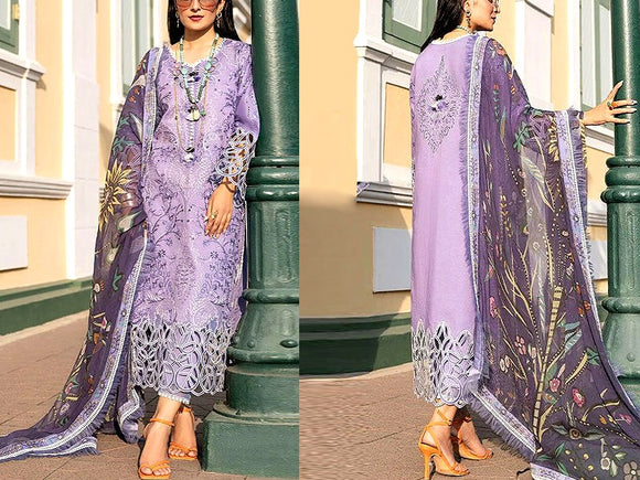 Luxurious Heavy Embroidered Lawn Dress with Digital Print Silk Dupatta (DZ15906)