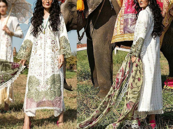 Luxury Heavy Embroidered Lawn Dress 2023 with Digital Print Silk Dupatta (DZ15907)