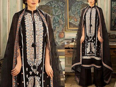 Embroidered Black Lawn Dress 2023 with Chiffon Dupatta (DZ15911)