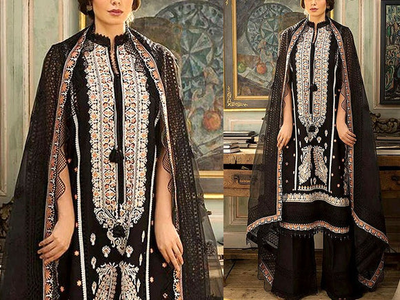 Embroidered Black Lawn Dress 2023 with Chiffon Dupatta (DZ15911)