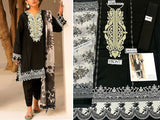 Embroidered Black Lawn Dress 2023 with Chiffon Dupatta (DZ15917)