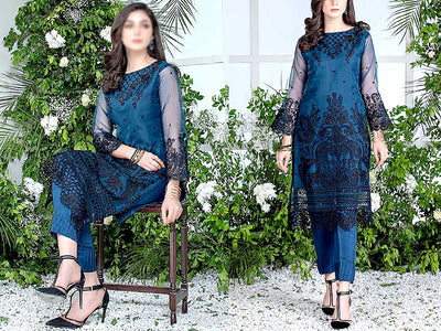 2-Piece Embroidered Fancy Organza Party Wear Dress 2023 (DZ15944)