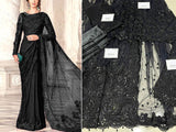 Luxury Embroidered with Handwork Black Net Saree 2023 (DZ15948)