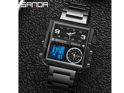 Original Sanda WR3BAR Men's Triple Time Stainless Steel Watch (DZ15986)