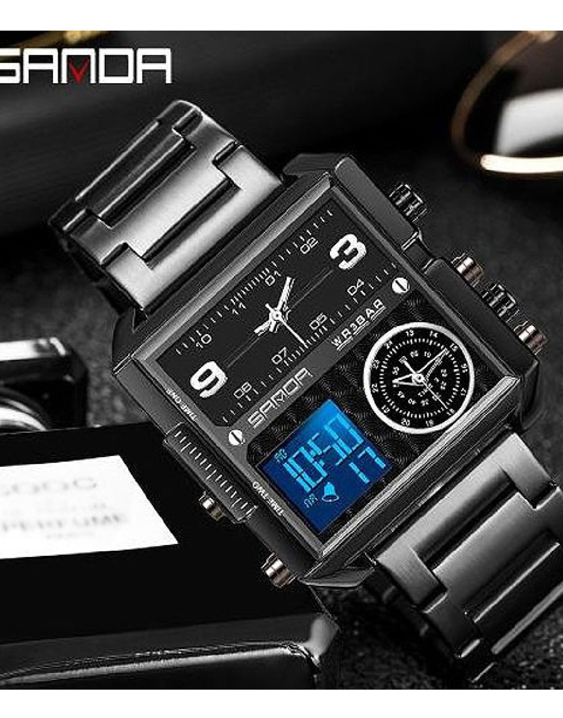 Original Sanda WR3BAR Men s Triple Time Stainless Steel Watch DZ15986 DressyZone