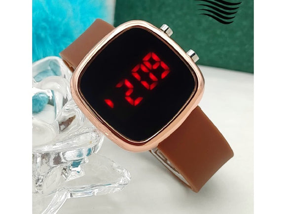 LED Touch Screen Rubber Strap Watch for Kids - Brown (DZ16013)