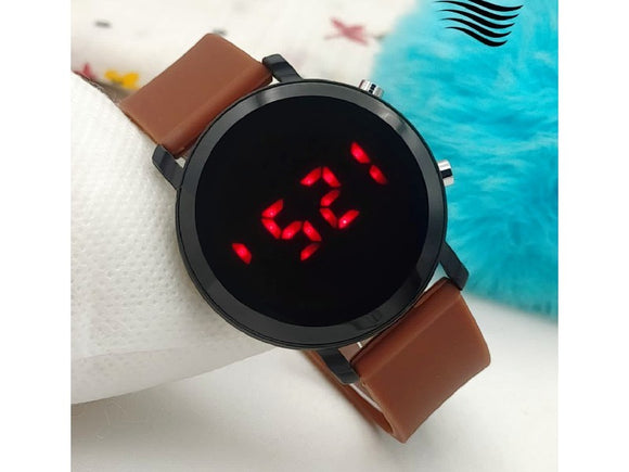 LED Touch Screen Rubber Strap Watch for Kids - Brown (DZ16018)