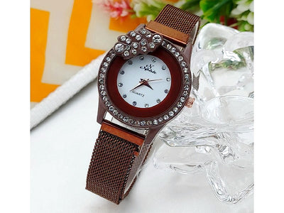 Noble Leaf Magnet Chain Fashion Watch for Ladies - Brown (DZ16066)