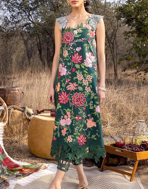 Digital Print Embroidered Lawn Dress  with Silk Dupatta (DZ16974)