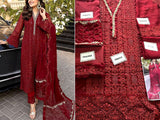 Heavy Embroidered Maroon Chiffon Wedding Dress 2023 (DZ16091)