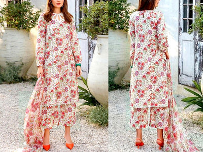 Digital All-Over Print Lawn Dress with Diamond Dupatta (DZ16117)