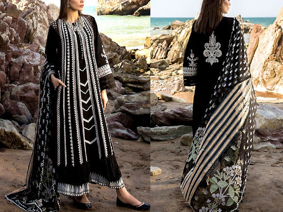 Luxury Heavy Embroidered Black Lawn Dress 2024 with Organza Dupatta (DZ16190)