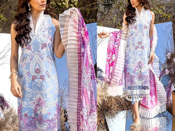 Luxury Heavy Embroidered Lawn Dress with Digital Print Silk Dupatta (DZ16252)