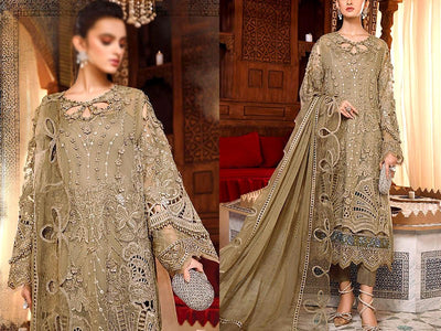 3D Handwork Embroidered Organza Party Wear Dress 2023 (DZ16256)